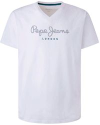 Pepe Jeans Eggo Short Sleeve V Neck T-shirt - White