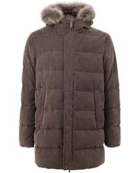 Herno - Long Bomber With Hood And Removable Hair - Lyst