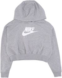 Nike - Cropped Dameshoodie W Sportswear Club Fleece Grafische Oversized Crop-Hoodie Dk Grijs Gemeleerd/Wit - Lyst