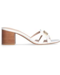 Liu Jo - Sofi Leather Sandals 01 With Leaf And Largo Heel 6 Cm - Lyst