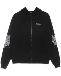 Phobia - Leichtes Herren-Sweatshirt Mit Kapuze Und Reibverschluss, Cobweb Print, Offener Kapuzenpullover, Schwarz/Weib - Lyst