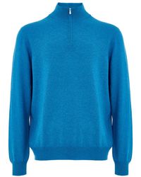 Gran Sasso - Pull Leger Avec Demi-Zip En Laine Bleue - Lyst