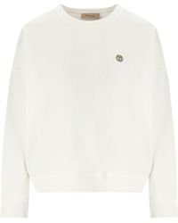 Twin Set - Creme sweatshirt mit logo - Lyst