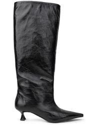 Ganni - Botas De Cuero Negro Lurex Effect - Lyst
