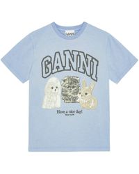 Ganni - Basic Cotton Jersey Animals Relaxed T-Shirt - Lyst