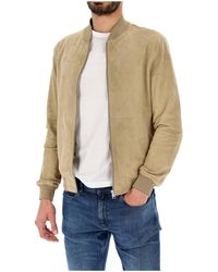Brian Dales - Sand Suede Leather Bomber Style Jacket - Lyst