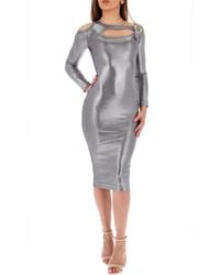 Versace - Cut-Out Midi Dress With Baroque Buckle Laminated - Lyst
