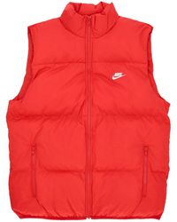 Nike - Club Puffer Vest Mouwloos Donsjack Voor Universiteit Rood/Wit - Lyst