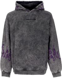 Vision Of Super - Herenhoodie Met Geborduurde Vlammen, Grijs/Paars - Lyst