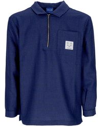 USUAL - Signature Herenoverhemd Met Lange Mouwen, Blauw/Zwart - Lyst