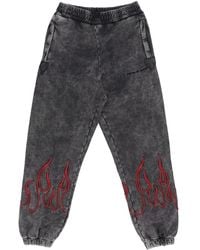 Vision Of Super - Fleece Trainingsbroek Geborduurde Vlammenbroek Grijs/Rood - Lyst
