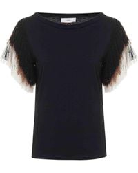 Akep - T-Shirt With Fringe On The Sleeves - Lyst