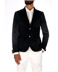 Daniele Alessandrini - Velvet Effect Single -breasted Jacket With G3354n991m4206 Gray Pockets - Lyst