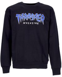 Thrasher - Herensweatshirt Met Gekarteld Logo En Ronde Hals, Zwart/Blauw - Lyst