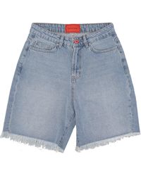 Vision Of Super - Short Jeans Printed Logo And Flames Patch Shorts Denim - Lyst