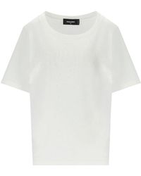 DSquared² - Easy Fit White T-shirt With Rhinestones - Lyst