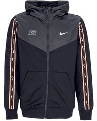 Nike - Trainingsjack Voor Met Capuchon, Sportkleding, Repeat Sw Pk-Hoodie Met Volledige Ritssluiting, Zwart/Dk Rookgrijs/Wit - Lyst