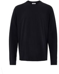Jil Sander - Zwarte T-Shirt Lange Mouwen Met Borduurlogo - Lyst