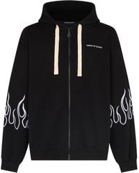 Vision Of Super - Lichtgewicht Herensweatshirt Met Capuchon En Ritssluiting, Geborduurde Vlammen En Open Capuchon, Zwart/Wit - Lyst