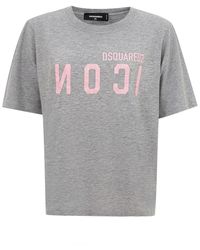 DSquared² - T-Shirt Gris Melange Avec Logo Icone - Lyst