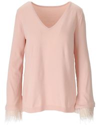 Twin Set - Pink Jumper With Feathers - Lyst