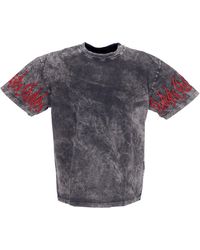 Vision Of Super - Besticktes Flames Tee Herren T-Shirt Grau/Rot - Lyst
