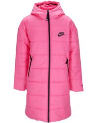 Nike - Therma Fit Repel Hooded Parka Lang Donsjack Roze/Zwart/Zwart - Lyst