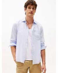 Tommy Hilfiger - Camisa De Puro Lino Con Cuello Inglés Y Corte Regular - Lyst