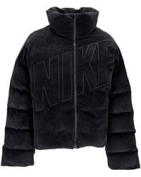 Nike - Veste Femme W Sportswear Essential Therma-Fit Oversize En Velours Cotele Noir/Noir - Lyst