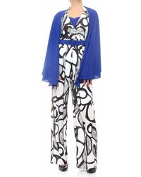 Fabiana Ferri - Fabianaferri 30719 Patterned Jumpsuit With V-Neck, Wide Sleeves, Contrasting Corset And Waistband - Lyst