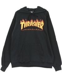 Thrasher - Herensweater Met Capuchon Flame Hood Zwart/Geel - Lyst