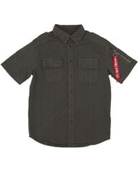 Alpha Industries - Chemise A Manches Courtes Pour Hommes Chemise Basique Gris Noir - Lyst