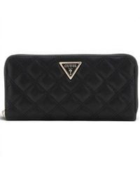 Guess - Portemonnee Giully Ii Slg Grote Zip Rond Vrouw Zwart Gewatteerde Met Scharnier - Lyst