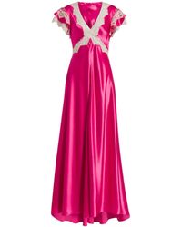 Alberta Ferretti - Vestido Largo Con Ribete De Encaje - Lyst