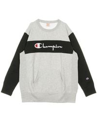 Champion - Sweat-Shirt A Col Ras Du Cou A Tissage Inverse Avec Poche Kangourou Pour Hommes, Gris Clair/Noir - Lyst