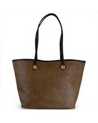 Borbonese - Bolsa De Compras Vuelo M Mujer Op Natural Y Negro En Spalmata Canvas Y Cuero - Lyst