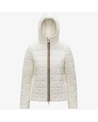 K-Way - Kort Gequilt Jas Vrouw Lil Diamant Gewatteerde Warm Wit Met Gevoerde Capuchon - Lyst
