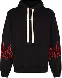Vision Of Super - Lichtgewicht Herensweatshirt Met Capuchon En Geborduurde Vlammen, Zwart/Rood - Lyst