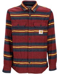 Carhartt - Oregon Overhemdjack Starco Gestreept/Bordeaux Herenshirt Met Lange Mouwen - Lyst