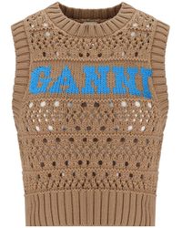Ganni - Cropped Vest With Logo - Lyst
