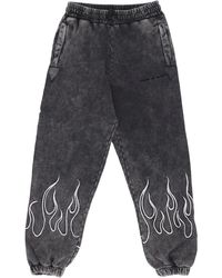 Vision Of Super - Fleece Trainingsbroek Geborduurde Vlammenbroek Grijs - Lyst
