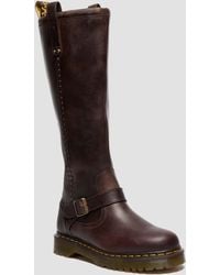 Dr. Martens - Leer Anistone Kniehoge Crazy Horse Biker Laarzen - Lyst
