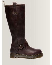 Dr. Martens - Anistone Knee High Crazy Horse Leather Biker Boots - Lyst
