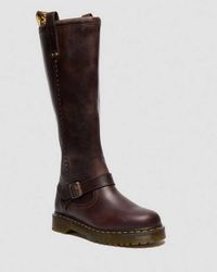 Dr. Martens - Anistone Knee High Crazy Horse Leather Biker Boots - Lyst