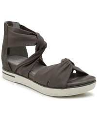 NEW EILEEN FISHER GRAY  LEATHER PLATFORM WEDGE SANDALS SIZE 8.5 M $225 