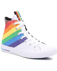 converse pride chuck taylor hi all star white and rainbow lightning bolt trainers