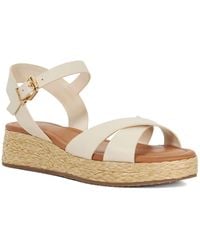 Dune - Wf Littleton Wide Fit Leather Raffia Flatform Sandals - Lyst