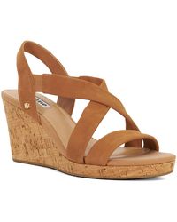 Dune - Kamies Leather Cork Wedge Sandals - Lyst