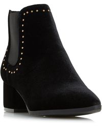 dune raffi black leather studded zip front ankle boot