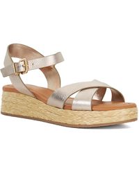 Dune - Littleton Leather Raffia Flatform Sandals - Lyst